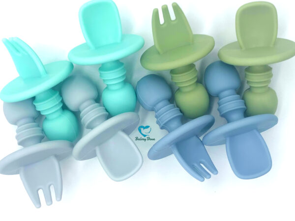 Silicone baby fork and spoon set for baby-led weaning
