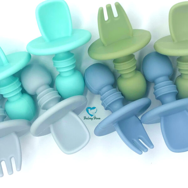 Silicone baby fork and spoon set for baby-led weaning